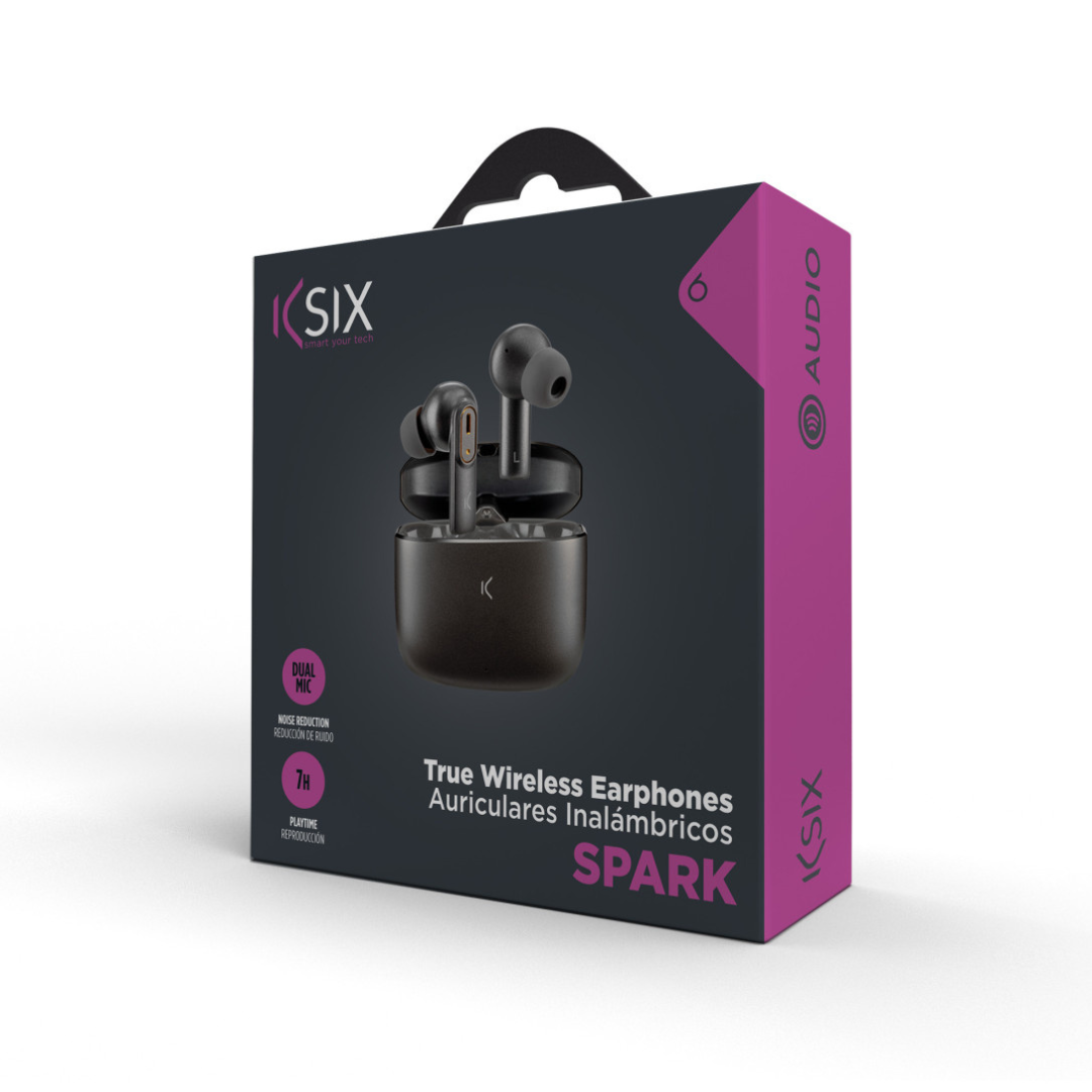 Auriculares inalámbricos KSIX, Spark, Bluetooth 5.2, Autonomía Hasta 20 horas, Gris BXTW04G