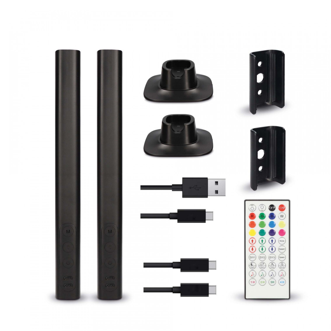 Barras de luz SmartLED Ksix, 2 uds, 35 lm, Sincroniza música, App Compatible Alexa, Google Home y Siri, Colores RGBIC BXLAMP05