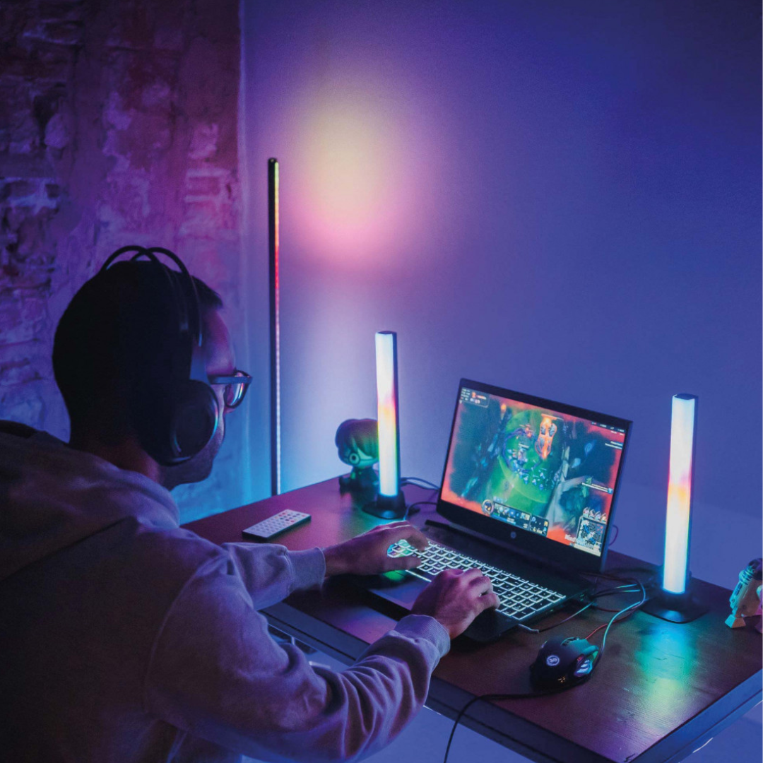 Barras de luz SmartLED Ksix, 2 uds, 35 lm, Sincroniza música, App Compatible Alexa, Google Home y Siri, Colores RGBIC BXLAMP05