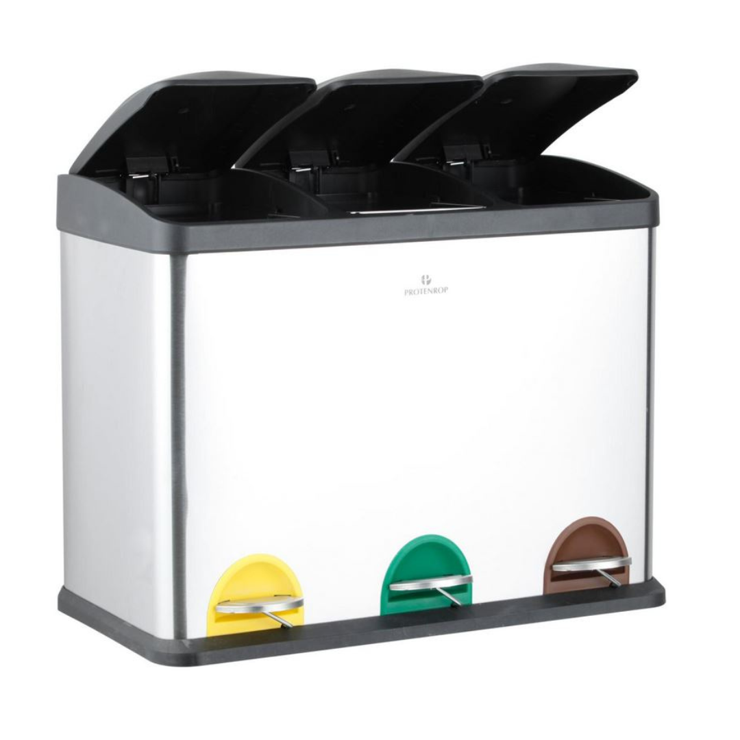 CUBO BASURA RECICLAJE 45L 3 COMPARTIMENTOS ACERO INOX PT 9338 PromoPlusOnline