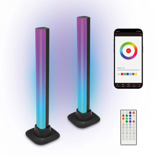 Barras de luz SmartLED Ksix, 2 uds, 35 lm, Sincroniza música, App Compatible Alexa, Google Home y Siri, Colores RGBIC BXLAMP05